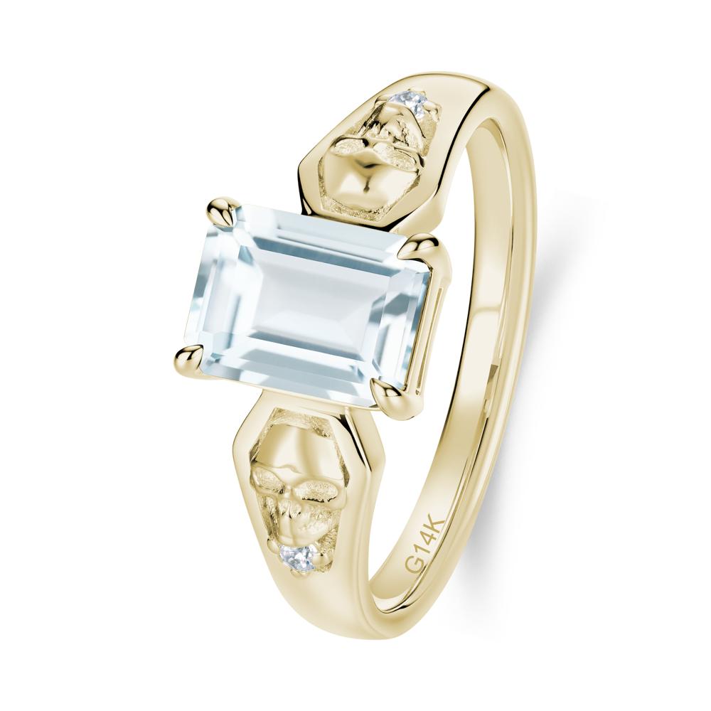 Till Death Emerald Cut Emerald Gothic Skull Ring - LUO Jewelry #gemstone_Aquamarine
