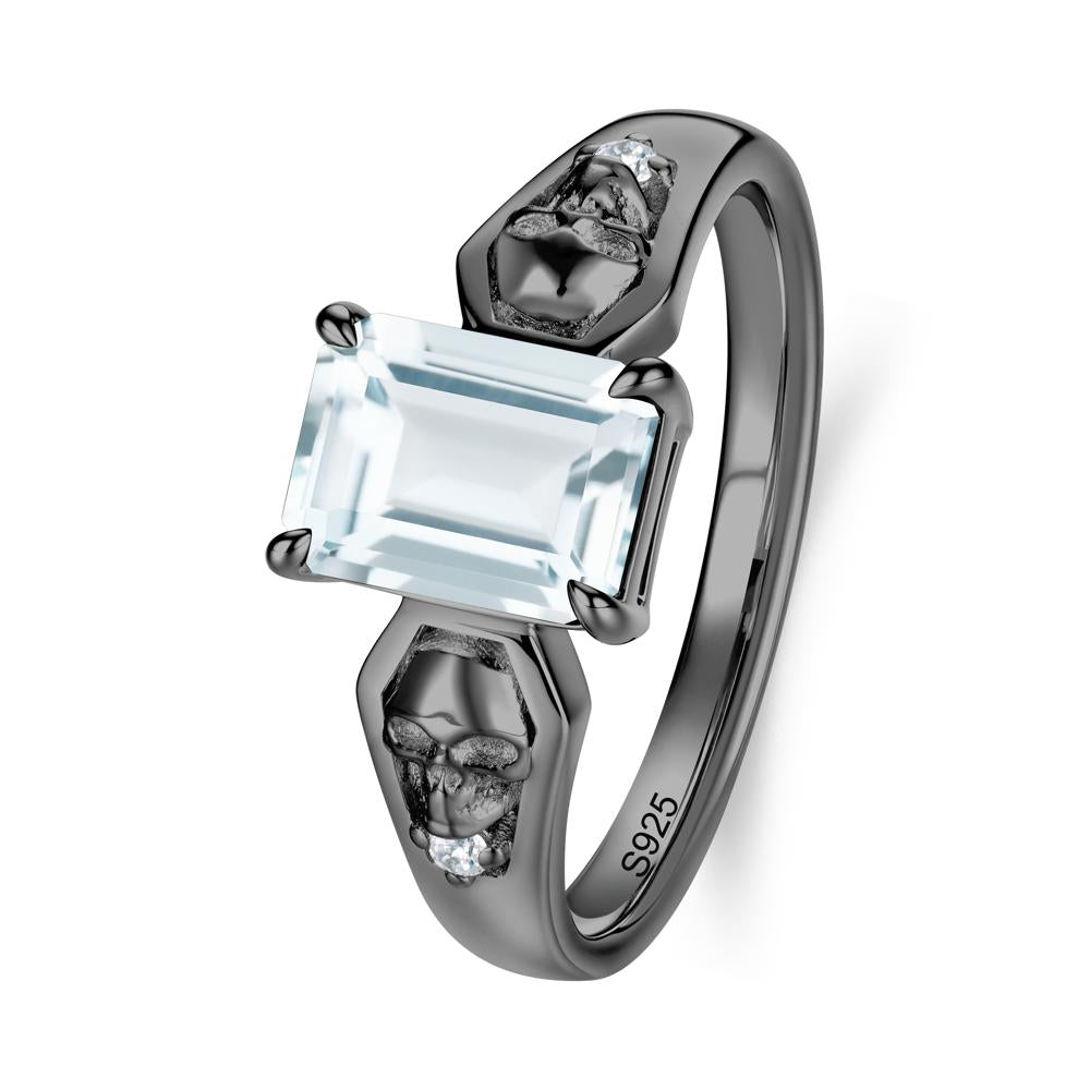Till Death Emerald Cut Emerald Gothic Skull Ring - LUO Jewelry #gemstone_Aquamarine