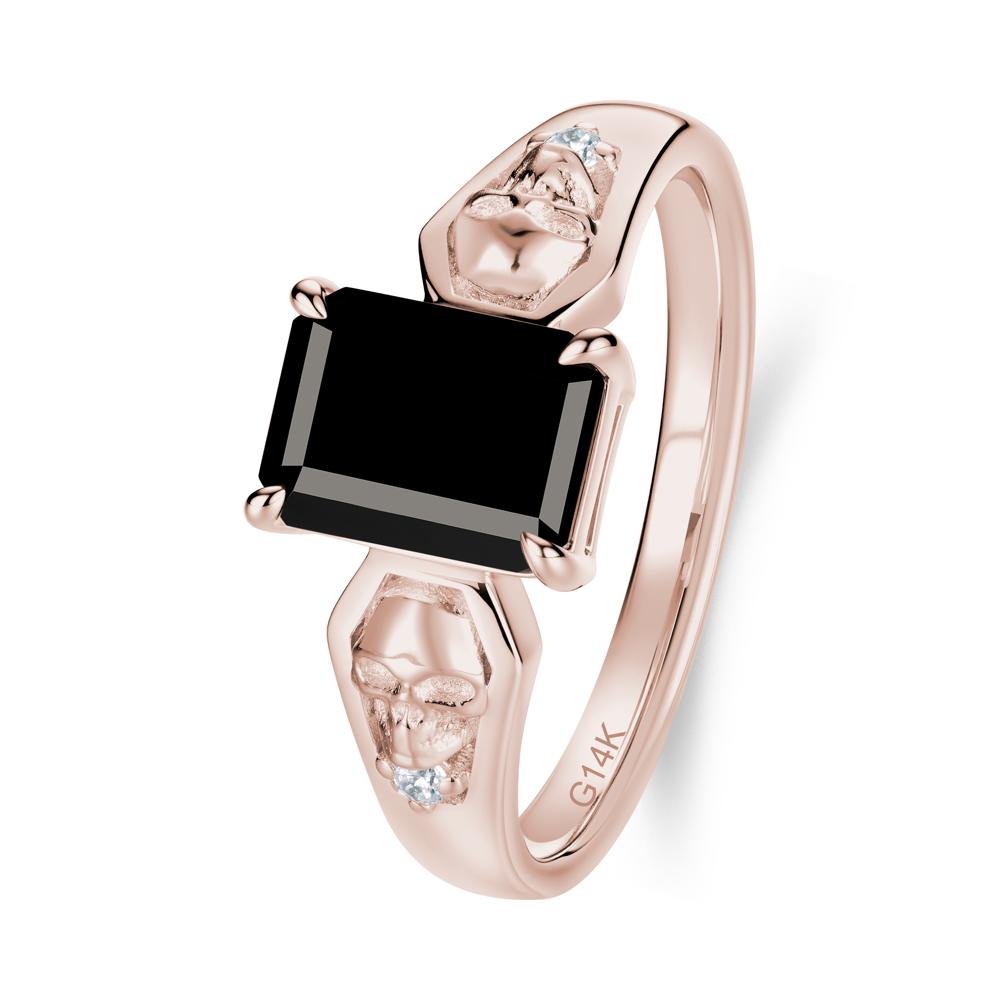 Till Death Emerald Cut Emerald Gothic Skull Ring - LUO Jewelry #gemstone_Black Spinel