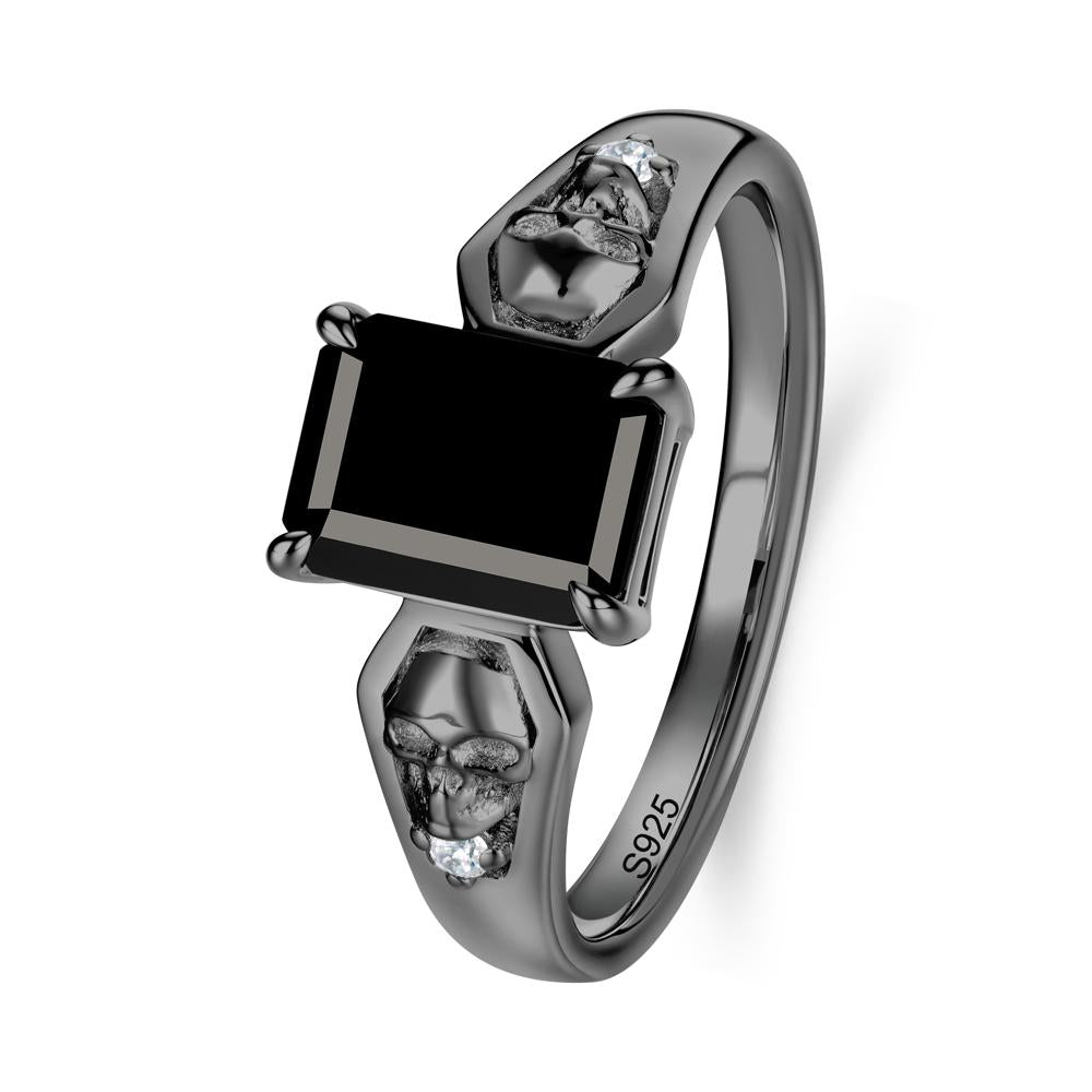 Till Death Emerald Cut Emerald Gothic Skull Ring - LUO Jewelry #gemstone_Black Spinel
