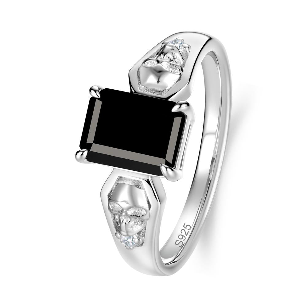 Till Death Emerald Cut Emerald Gothic Skull Ring - LUO Jewelry #gemstone_Black Spinel