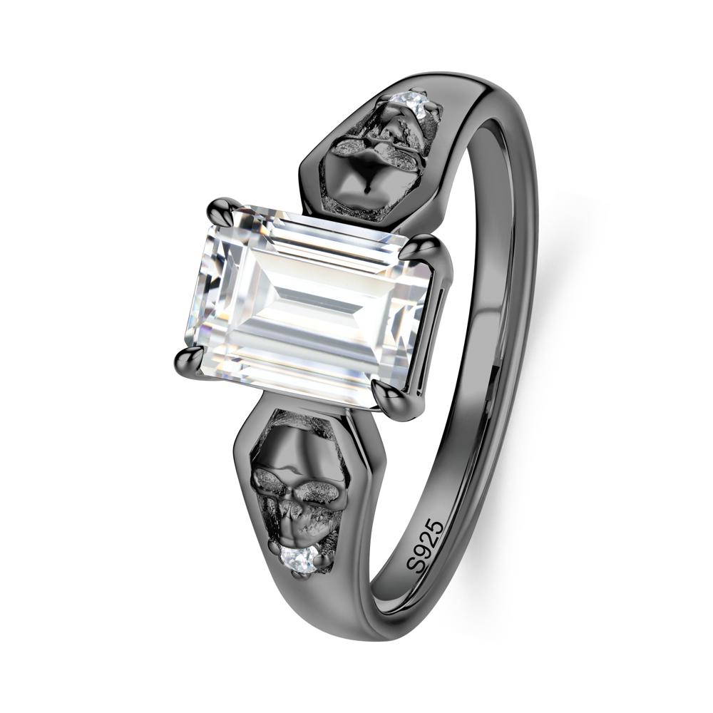 Till Death Emerald Cut Emerald Gothic Skull Ring - LUO Jewelry #gemstone_Cubic Zirconia