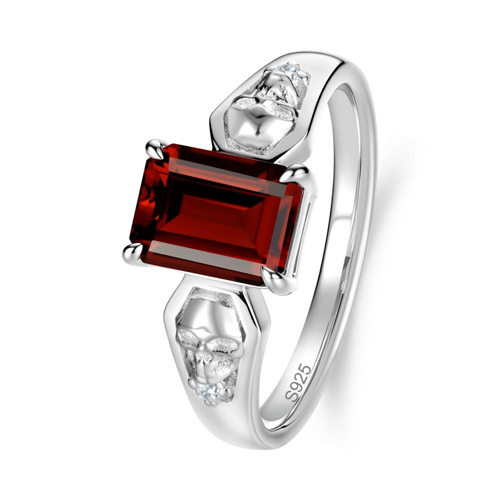 Till Death Emerald Cut Emerald Gothic Skull Ring - LUO Jewelry #gemstone_Garnet