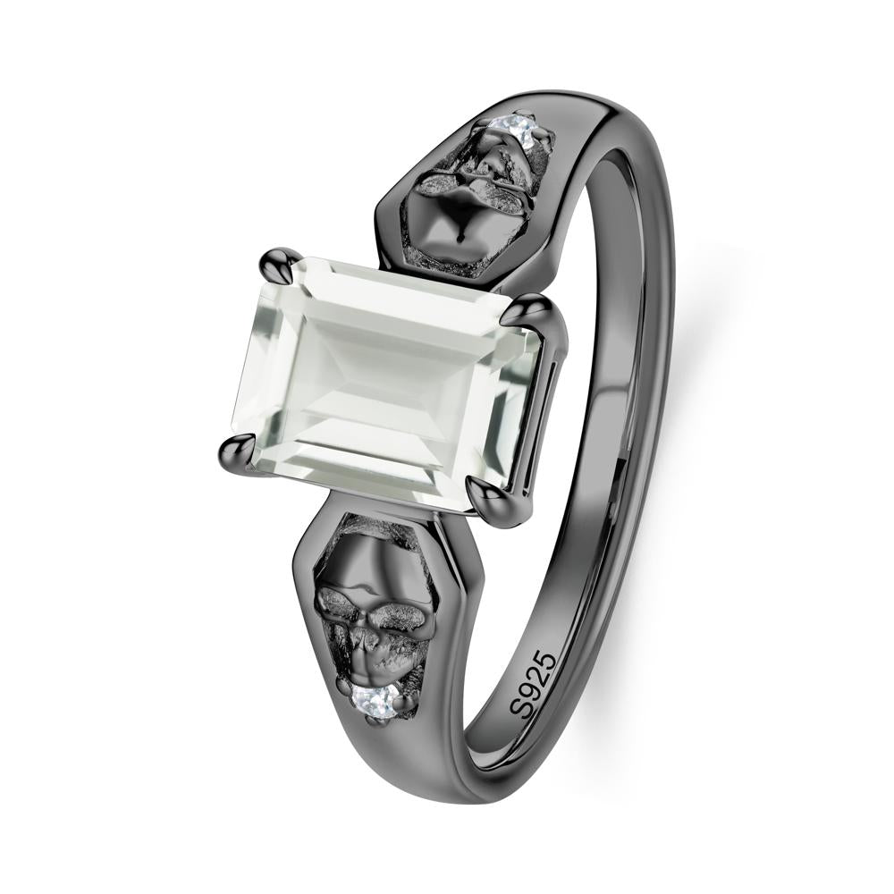 Till Death Emerald Cut Emerald Gothic Skull Ring - LUO Jewelry #gemstone_Green Amethyst
