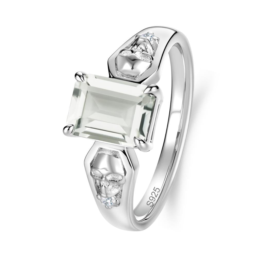 Till Death Emerald Cut Emerald Gothic Skull Ring - LUO Jewelry #gemstone_Green Amethyst