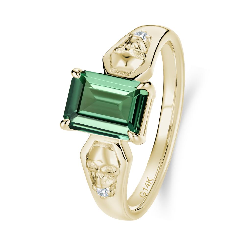 Till Death Emerald Cut Emerald Gothic Skull Ring - LUO Jewelry #gemstone_Green Sapphire