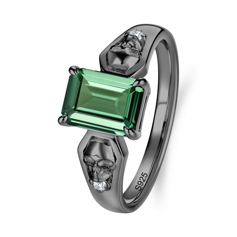 Till Death Emerald Cut Emerald Gothic Skull Ring - LUO Jewelry #gemstone_Green Sapphire