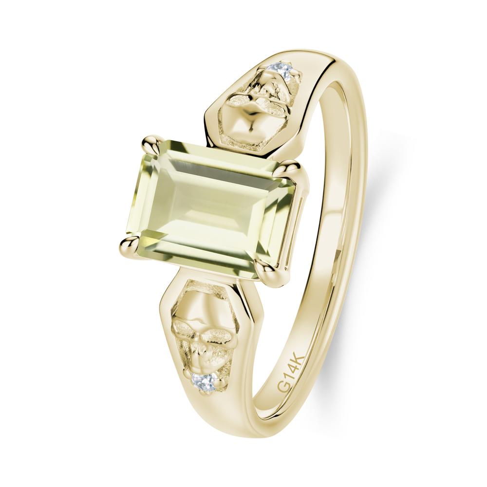Till Death Emerald Cut Emerald Gothic Skull Ring - LUO Jewelry #gemstone_Lemon Quartz