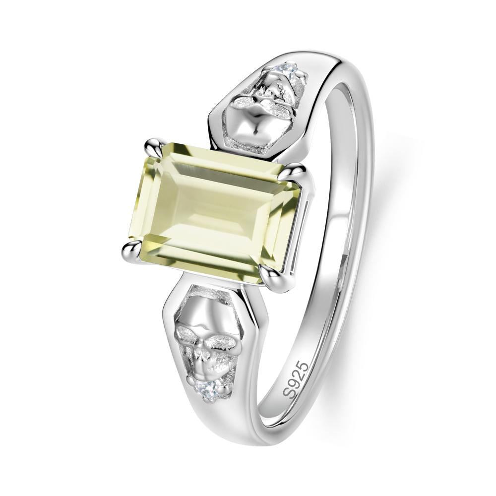 Till Death Emerald Cut Emerald Gothic Skull Ring - LUO Jewelry #gemstone_Lemon Quartz