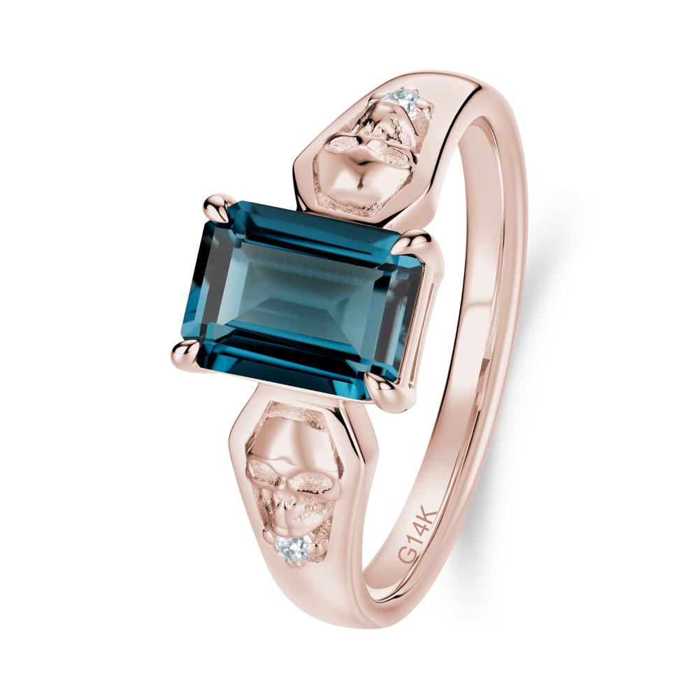 Till Death Emerald Cut Emerald Gothic Skull Ring - LUO Jewelry #gemstone_London Blue Topaz
