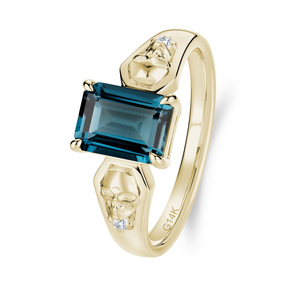 Till Death Emerald Cut Emerald Gothic Skull Ring - LUO Jewelry #gemstone_London Blue Topaz