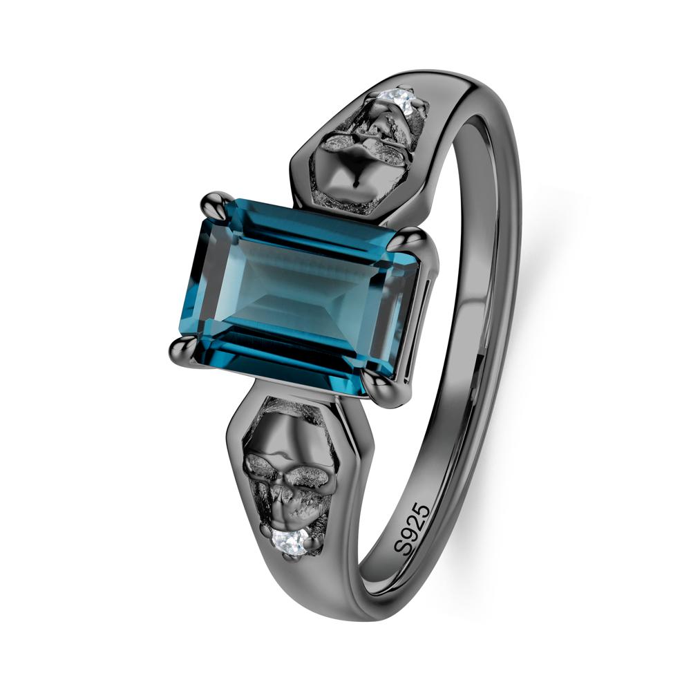Till Death Emerald Cut Emerald Gothic Skull Ring - LUO Jewelry #gemstone_London Blue Topaz