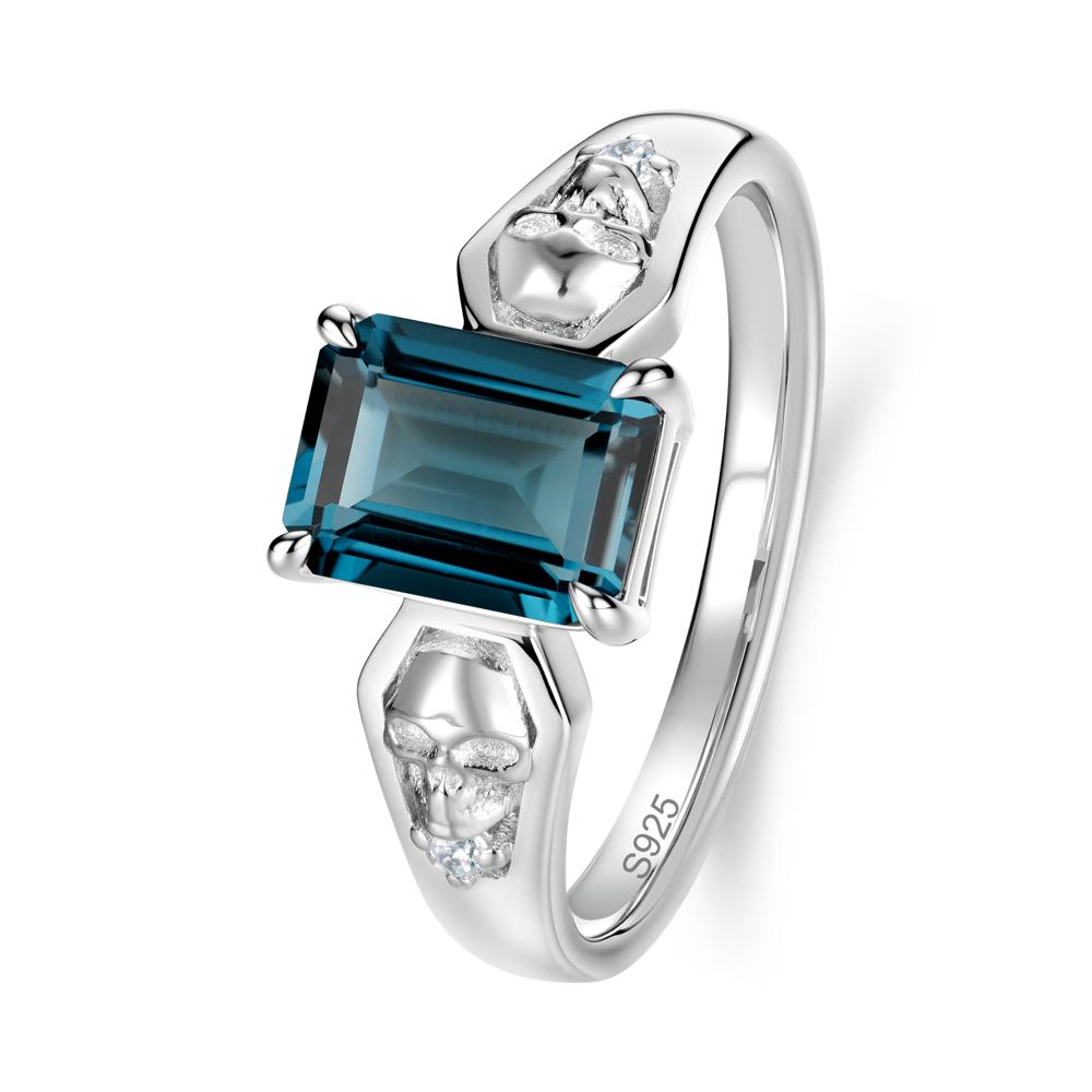 Till Death Emerald Cut Emerald Gothic Skull Ring - LUO Jewelry #gemstone_London Blue Topaz