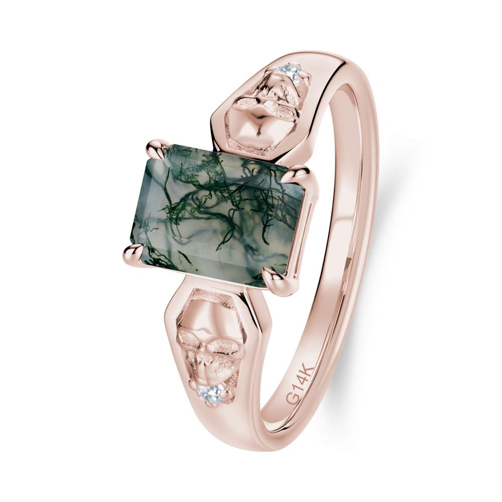 Till Death Emerald Cut Emerald Gothic Skull Ring - LUO Jewelry #gemstone_Moss Agate