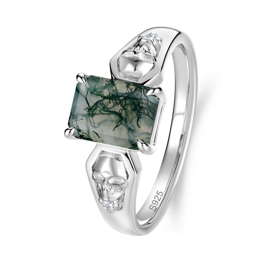 Till Death Emerald Cut Emerald Gothic Skull Ring - LUO Jewelry #gemstone_Moss Agate