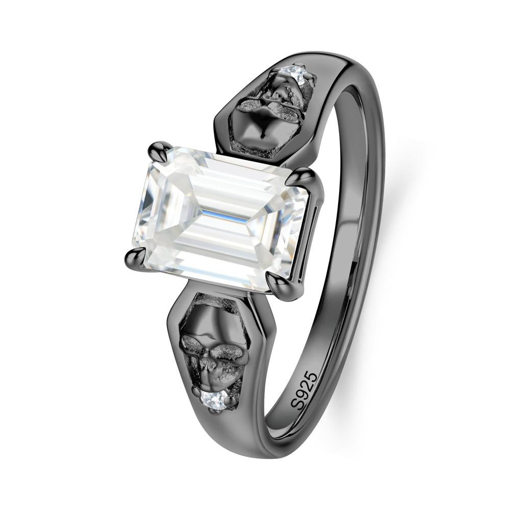Till Death Emerald Cut Emerald Gothic Skull Ring - LUO Jewelry #gemstone_Moissanite