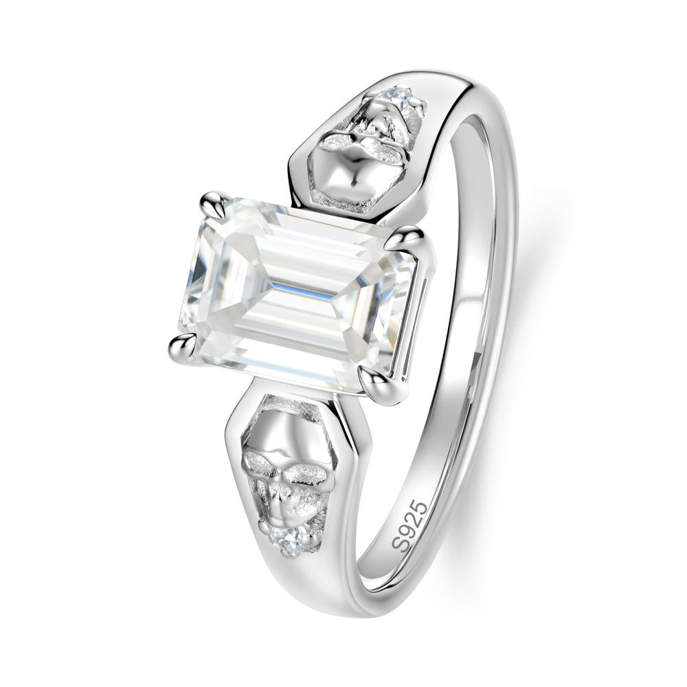 Till Death Emerald Cut Emerald Gothic Skull Ring - LUO Jewelry #gemstone_Moissanite