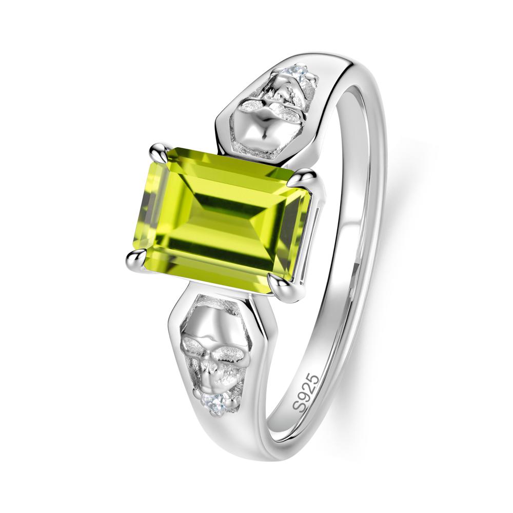 Till Death Emerald Cut Emerald Gothic Skull Ring - LUO Jewelry #gemstone_Peridot
