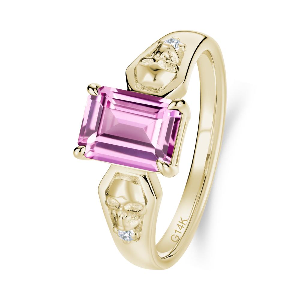 Till Death Emerald Cut Emerald Gothic Skull Ring - LUO Jewelry #gemstone_Pink Sapphire
