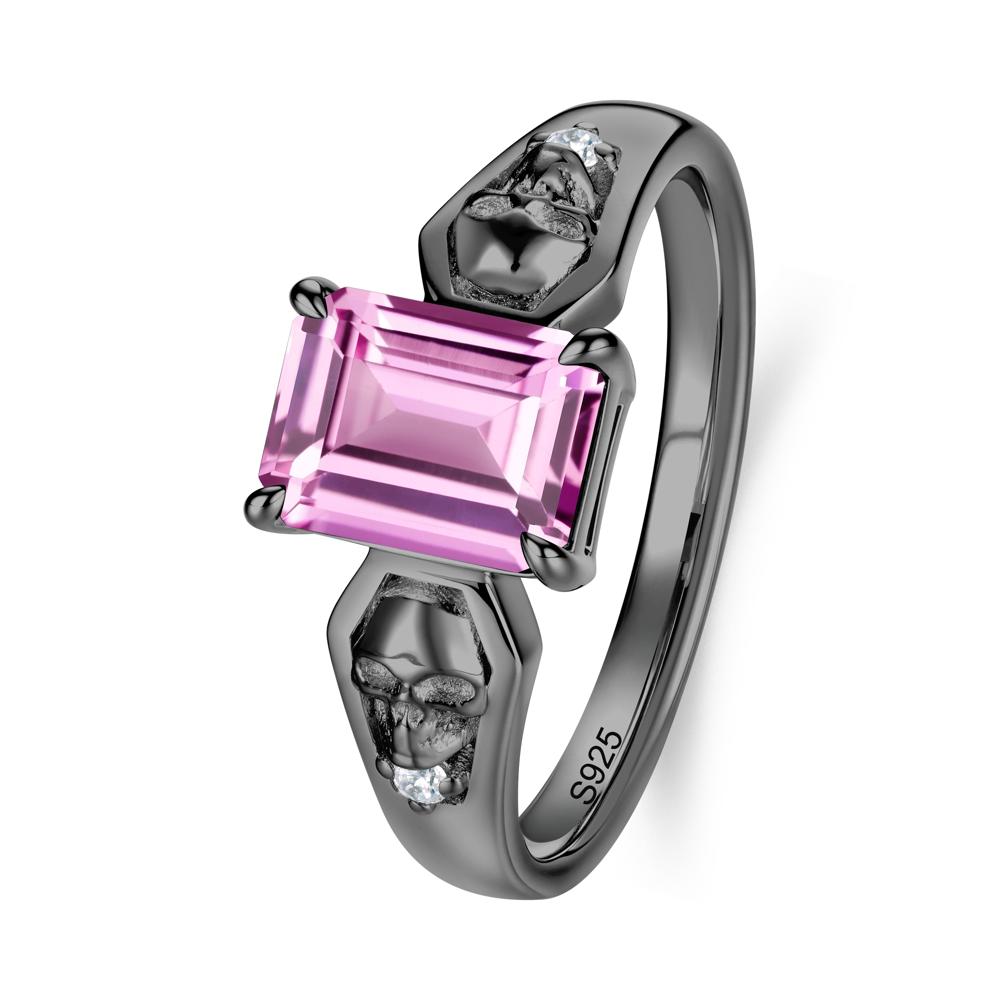 Till Death Emerald Cut Emerald Gothic Skull Ring - LUO Jewelry #gemstone_Pink Sapphire
