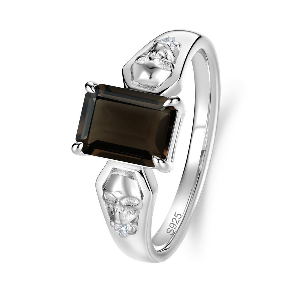 Till Death Emerald Cut Emerald Gothic Skull Ring - LUO Jewelry #gemstone_Smoky Quartz