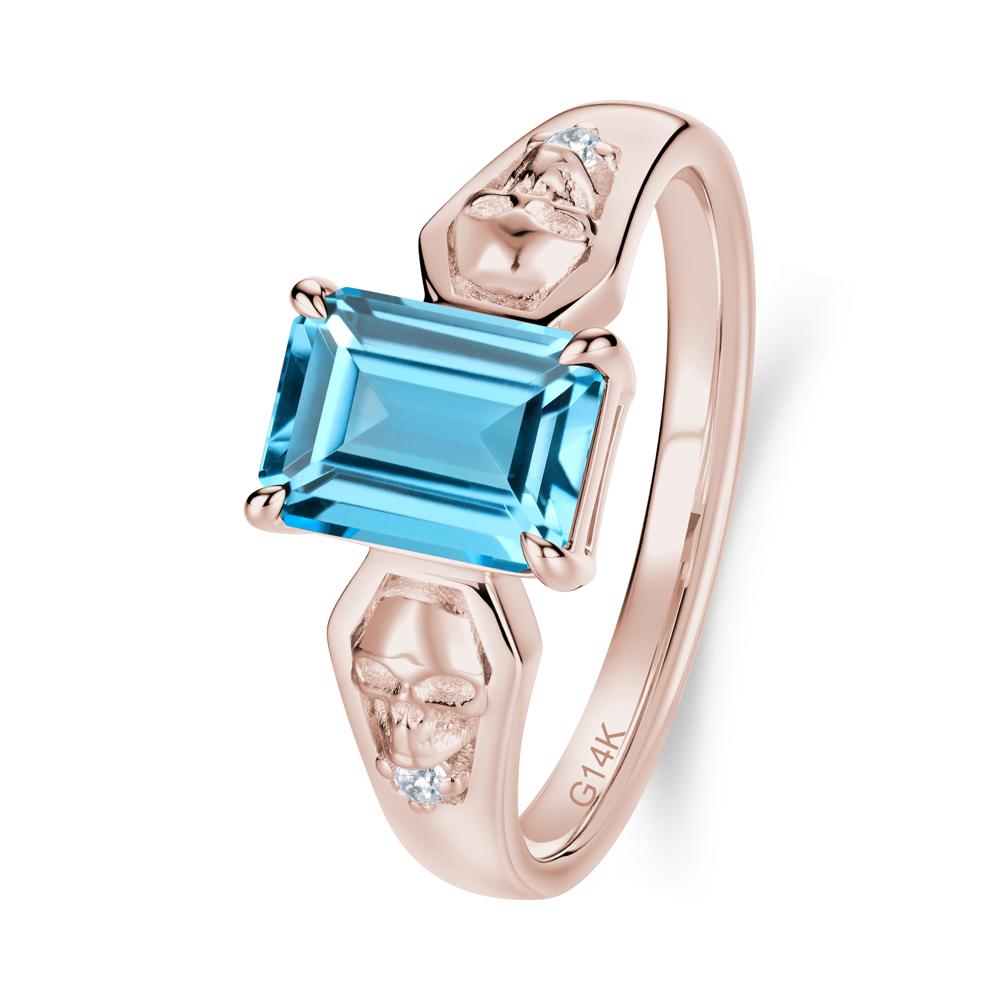 Till Death Emerald Cut Emerald Gothic Skull Ring - LUO Jewelry #gemstone_Swiss Blue Topaz