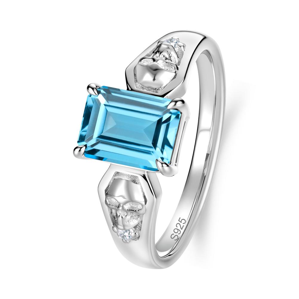 Till Death Emerald Cut Emerald Gothic Skull Ring - LUO Jewelry #gemstone_Swiss Blue Topaz