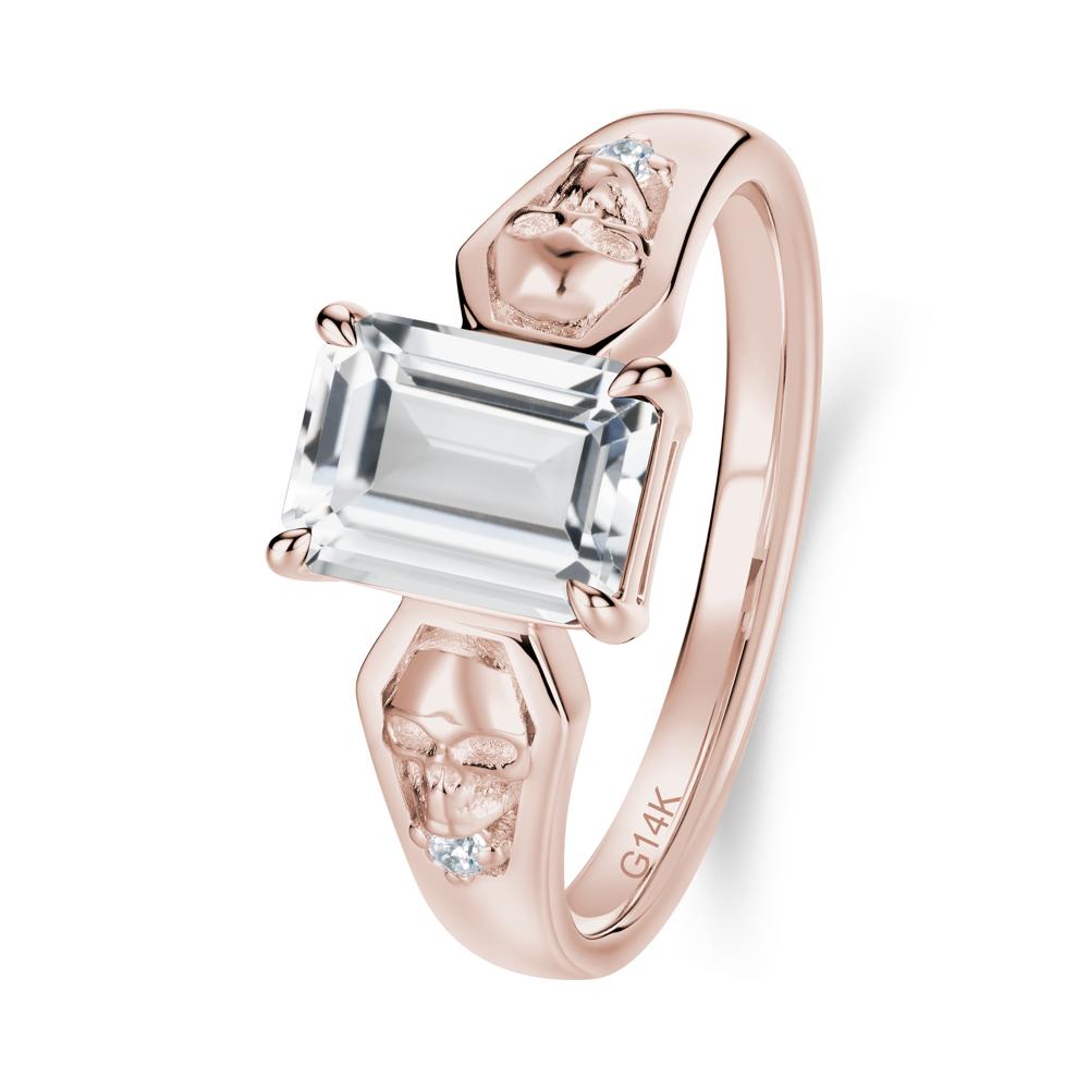 Till Death Emerald Cut Emerald Gothic Skull Ring - LUO Jewelry #gemstone_White Topaz