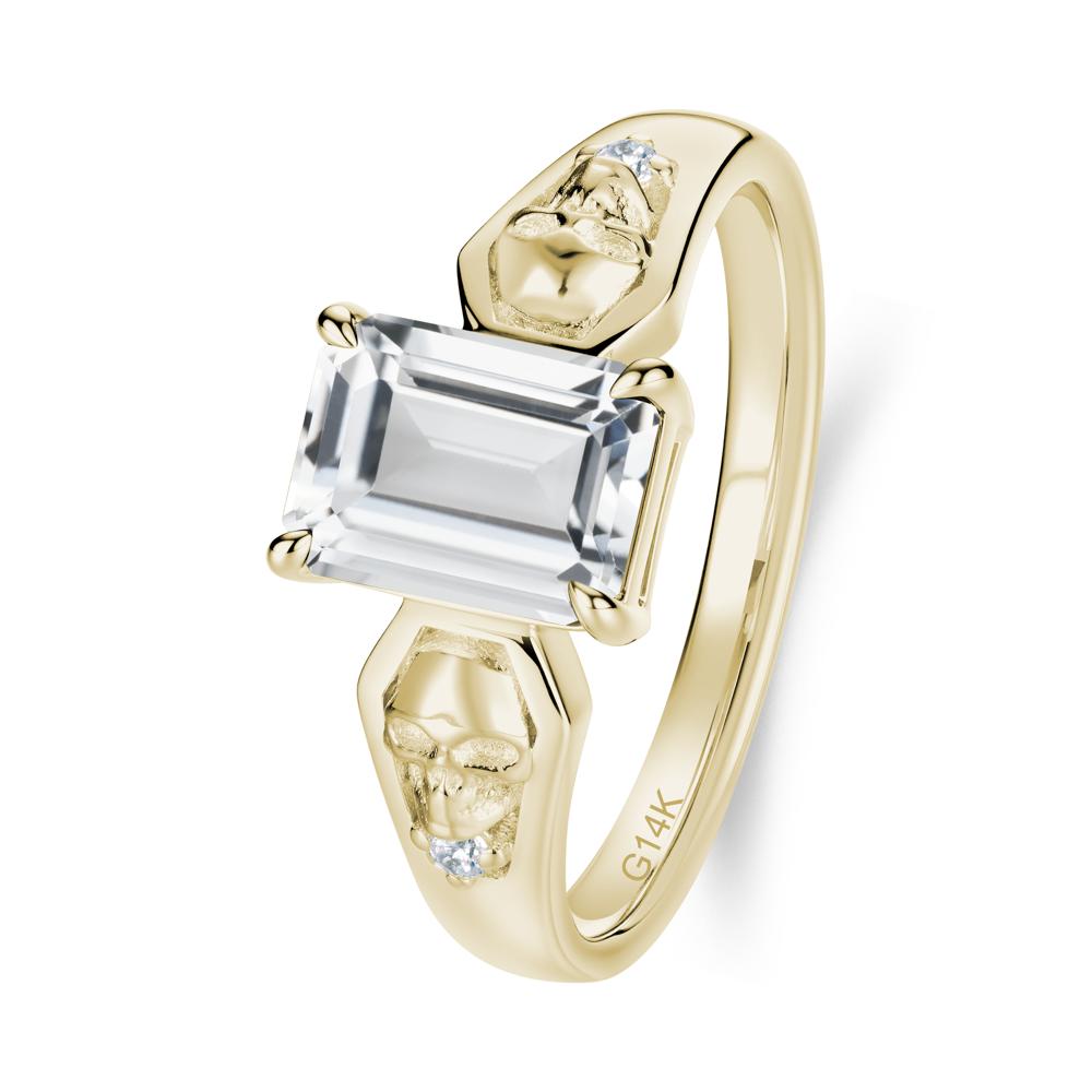 Till Death Emerald Cut Emerald Gothic Skull Ring - LUO Jewelry #gemstone_White Topaz