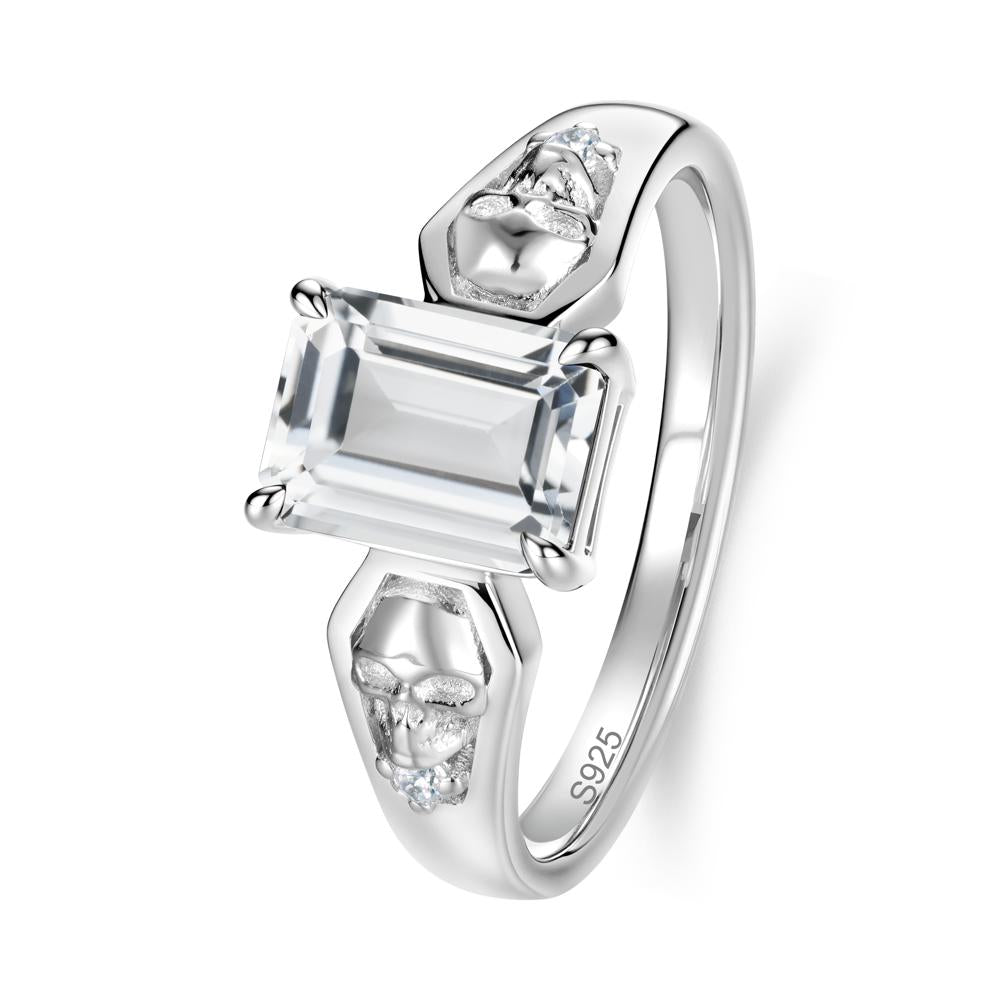 Till Death Emerald Cut Emerald Gothic Skull Ring - LUO Jewelry #gemstone_White Topaz