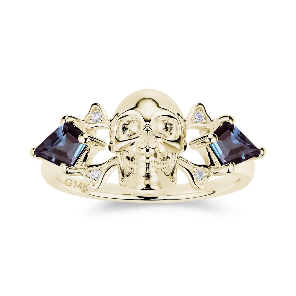 Kite Cut Emerald Till Death Skull Goth Ring - LUO Jewelry #gemstone_Alexandrite