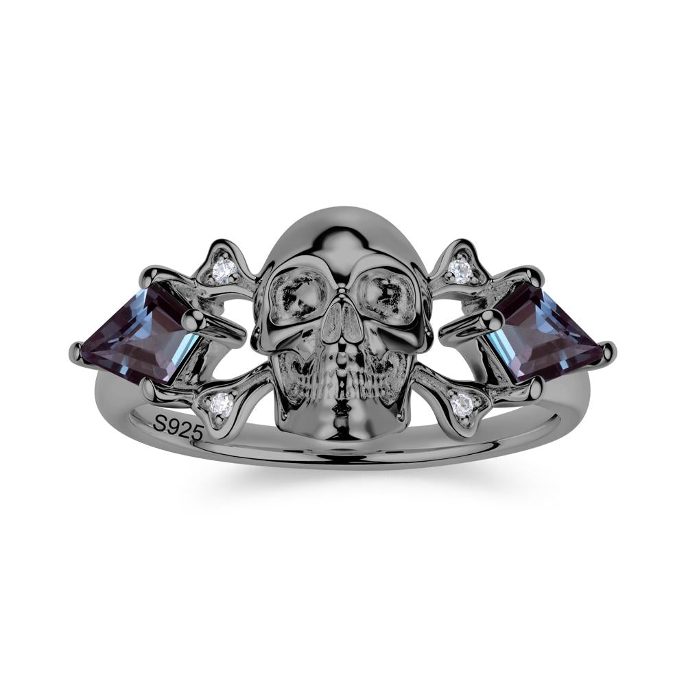 Kite Cut Emerald Till Death Skull Goth Ring - LUO Jewelry #gemstone_Alexandrite