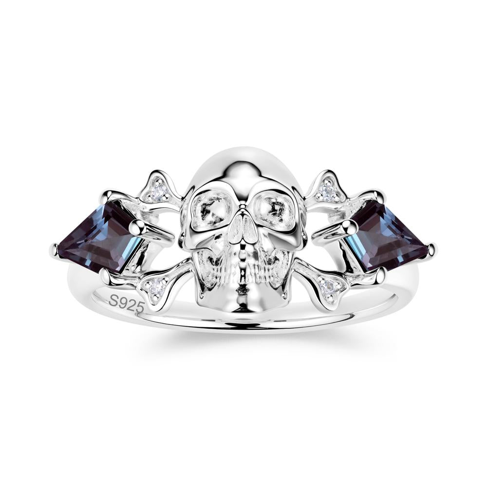 Kite Cut Emerald Till Death Skull Goth Ring - LUO Jewelry #gemstone_Alexandrite