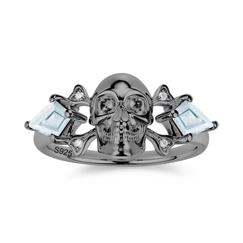 Kite Cut Emerald Till Death Skull Goth Ring - LUO Jewelry #gemstone_Aquamarine