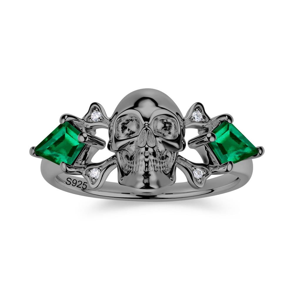 Kite Cut Emerald Till Death Skull Goth Ring - LUO Jewelry #gemstone_Emerald