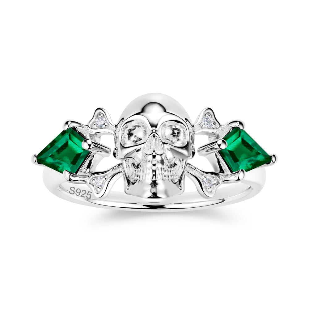 Kite Cut Emerald Till Death Skull Goth Ring - LUO Jewelry #gemstone_Emerald