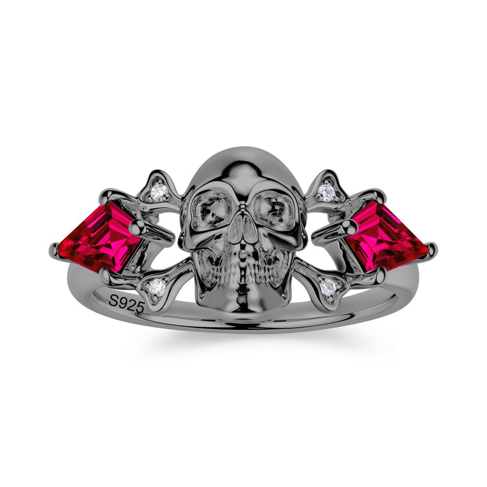 Kite Cut Emerald Till Death Skull Goth Ring - LUO Jewelry #gemstone_Ruby
