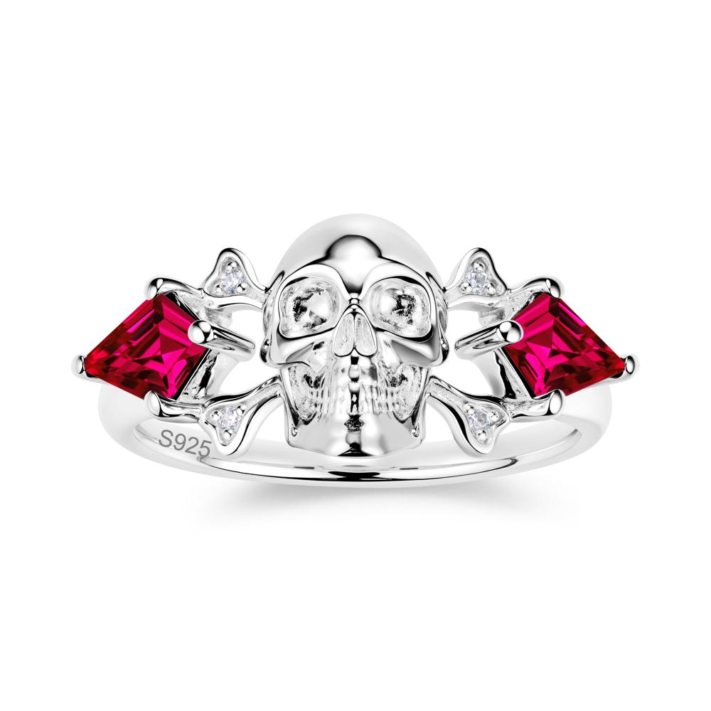 Kite Cut Emerald Till Death Skull Goth Ring - LUO Jewelry #gemstone_Ruby