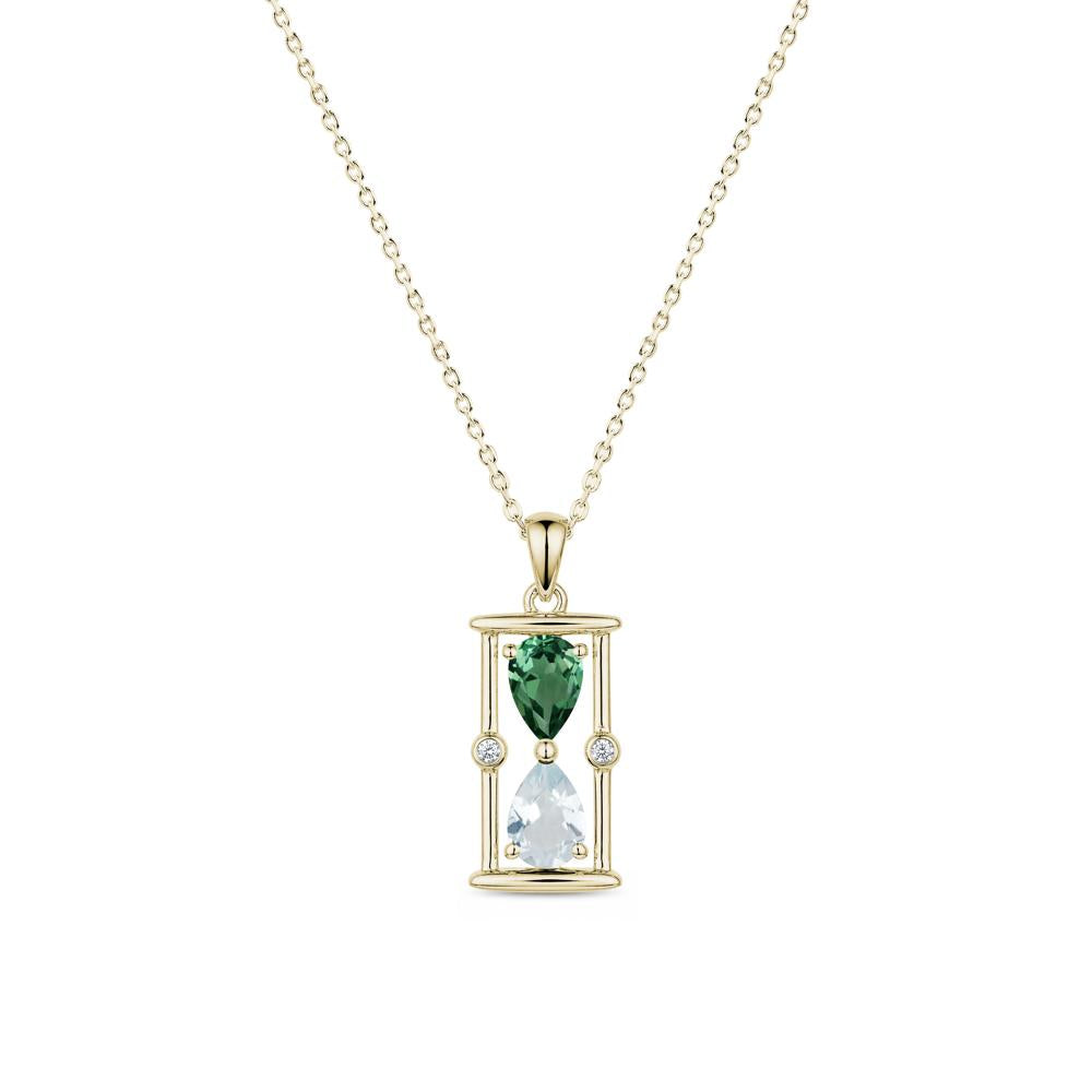 Pear Cut Citrine and Emerald Hourglass Pendant Necklace - LUO Jewelry #gemstone_Aquamarine and Green Sapphire