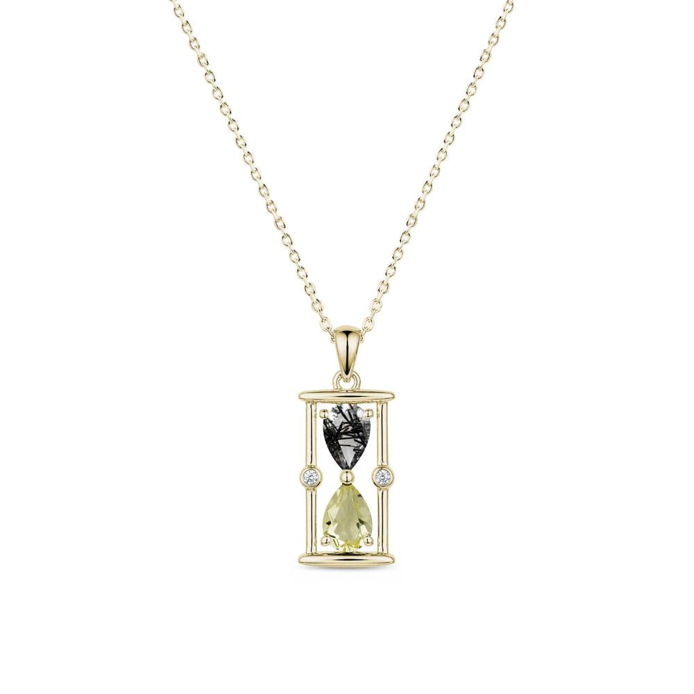 Pear Cut Citrine and Emerald Hourglass Pendant Necklace - LUO Jewelry #gemstone_Black Rutilated Quartz and Lemon Quartz