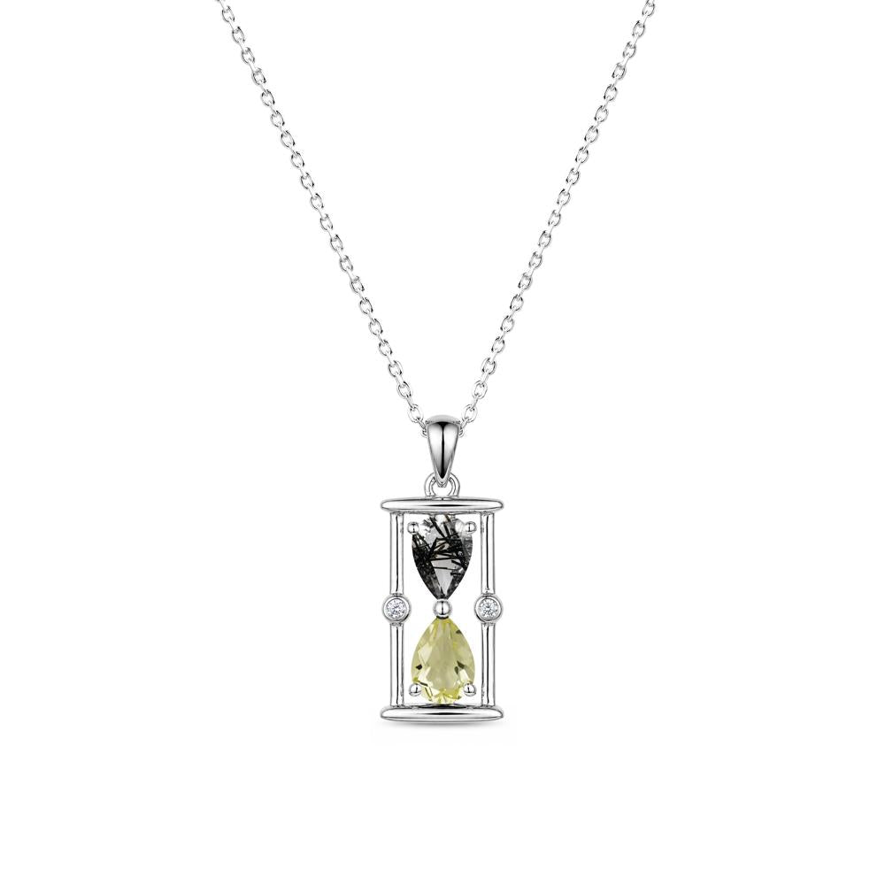 Pear Cut Citrine and Emerald Hourglass Pendant Necklace - LUO Jewelry #gemstone_Black Rutilated Quartz and Lemon Quartz