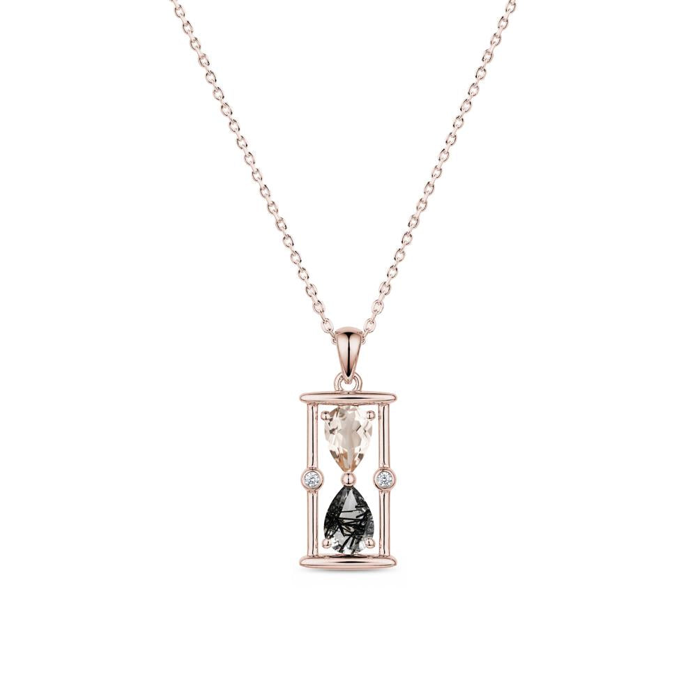 Pear Cut Citrine and Emerald Hourglass Pendant Necklace - LUO Jewelry #gemstone_Black Rutilated Quartz and Morganite