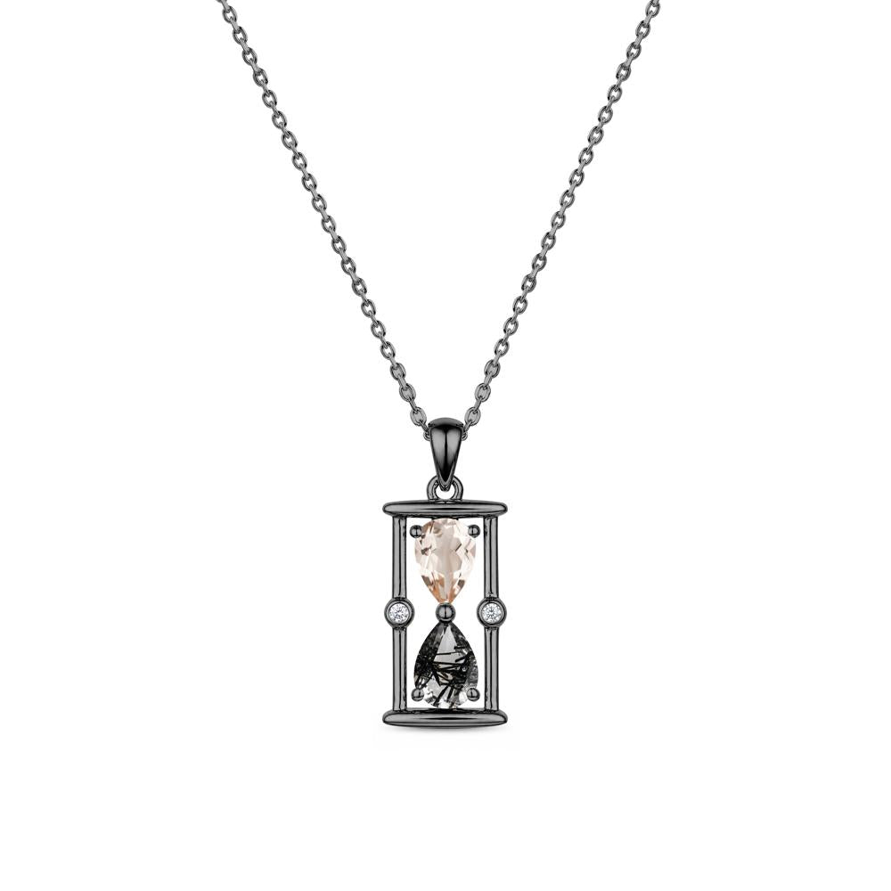 Pear Cut Citrine and Emerald Hourglass Pendant Necklace - LUO Jewelry #gemstone_Black Rutilated Quartz and Morganite
