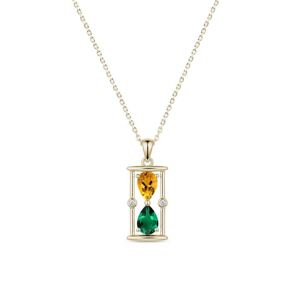 Pear Cut Citrine and Emerald Hourglass Pendant Necklace - LUO Jewelry #gemstone_Citrine and Emerald