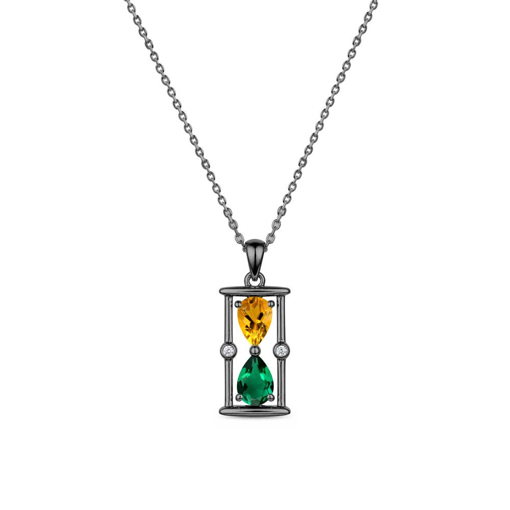 Pear Cut Citrine and Emerald Hourglass Pendant Necklace - LUO Jewelry #gemstone_Citrine and Emerald