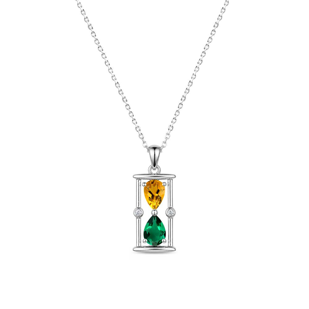 Pear Cut Citrine and Emerald Hourglass Pendant Necklace - LUO Jewelry #gemstone_Citrine and Emerald