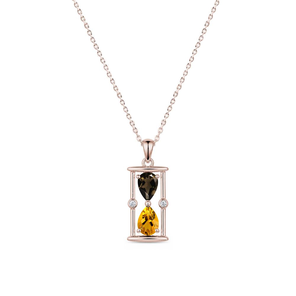 Pear Cut Citrine and Emerald Hourglass Pendant Necklace - LUO Jewelry #gemstone_Citrine and Smoky Quartz