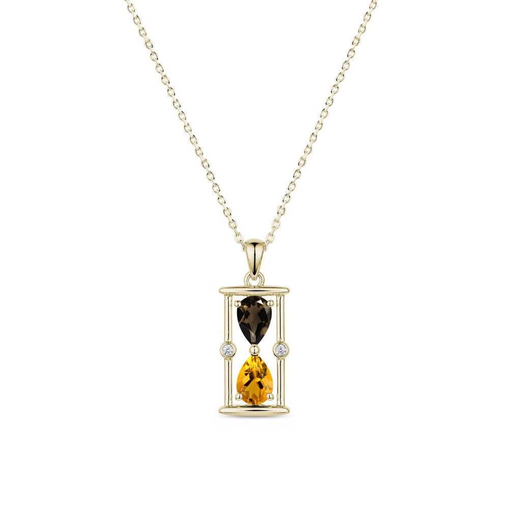 Pear Cut Citrine and Emerald Hourglass Pendant Necklace - LUO Jewelry #gemstone_Citrine and Smoky Quartz