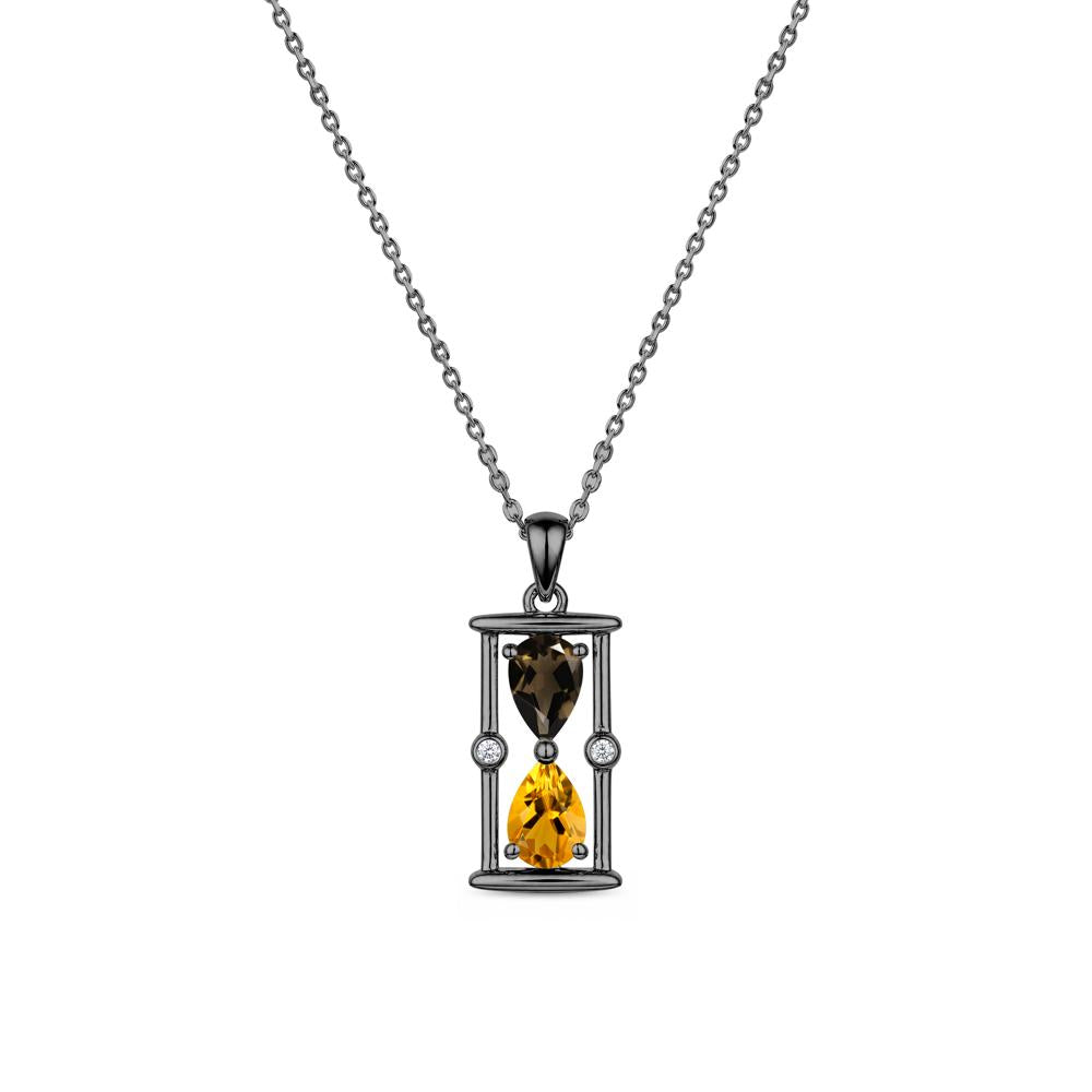Pear Cut Citrine and Emerald Hourglass Pendant Necklace - LUO Jewelry #gemstone_Citrine and Smoky Quartz