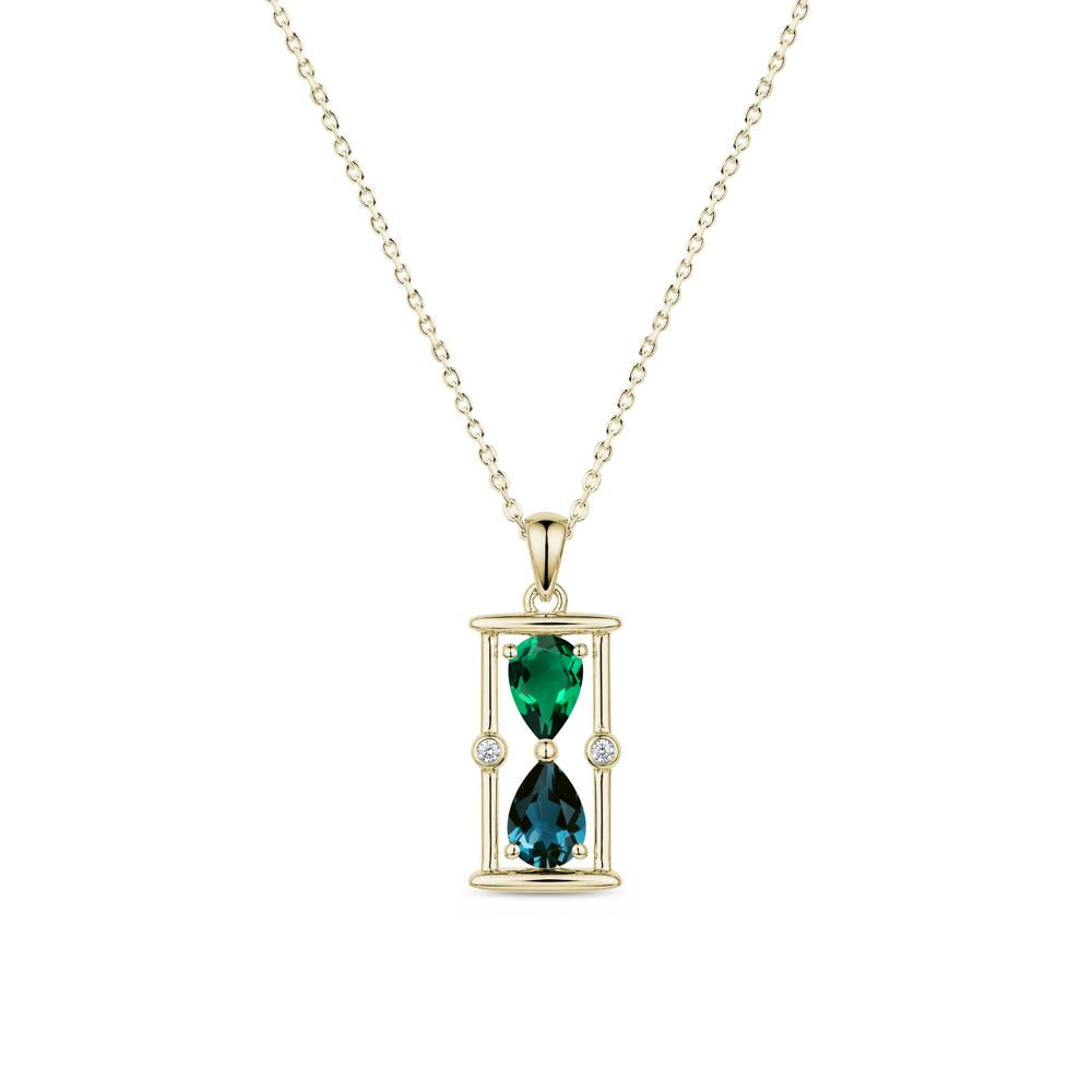 Pear Cut Citrine and Emerald Hourglass Pendant Necklace - LUO Jewelry #gemstone_Emerald and London Blue Topaz